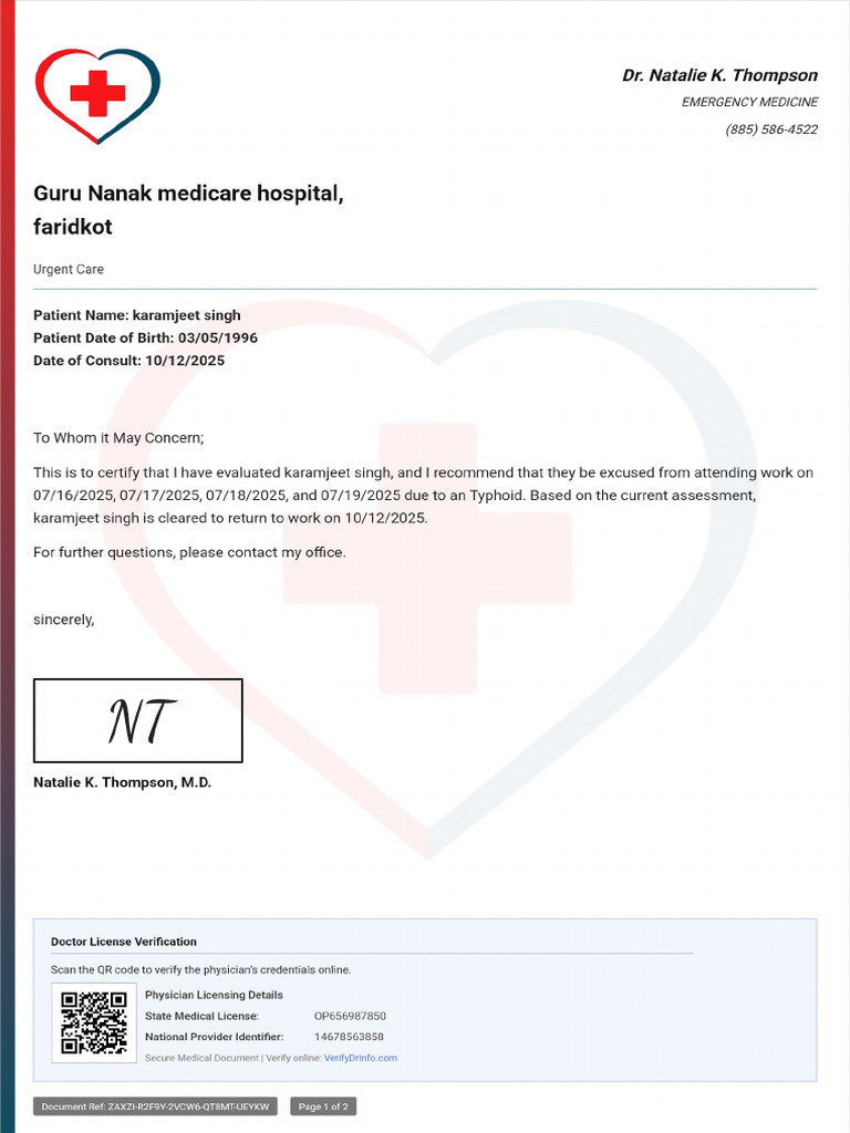 Doctor Note With Signature | PDF