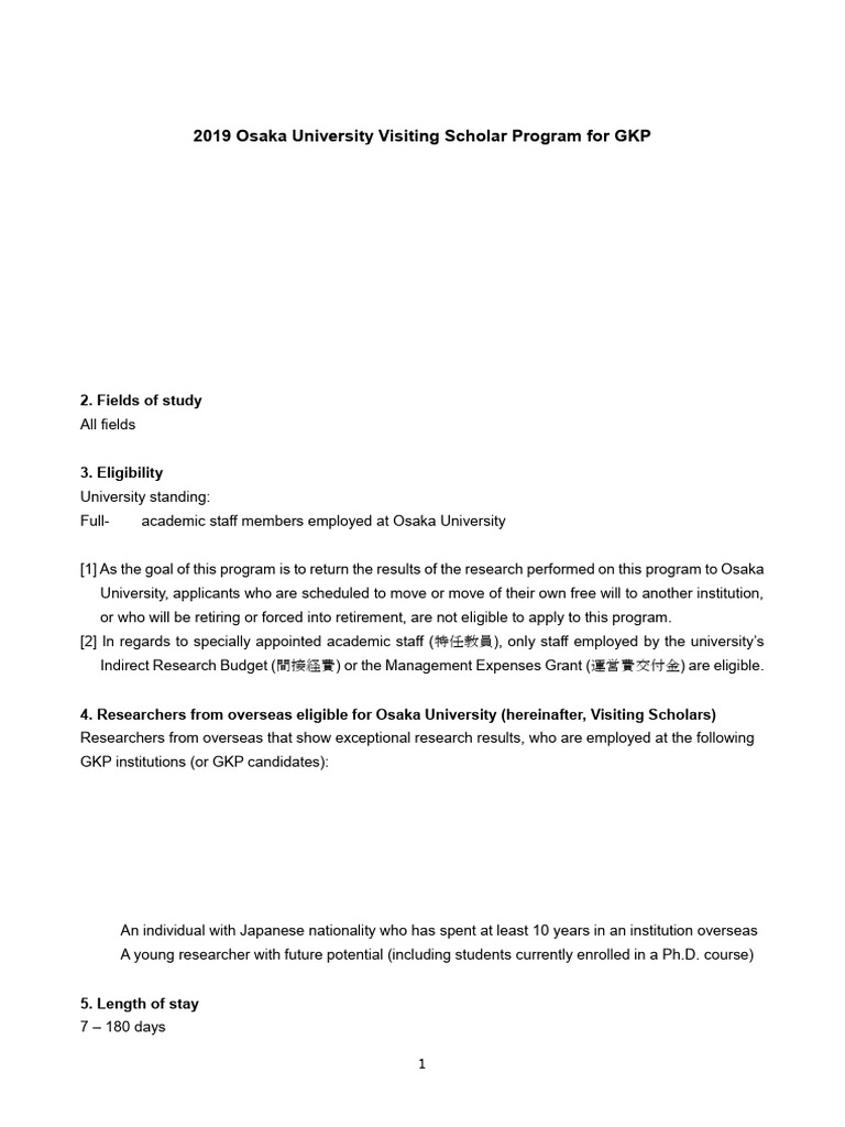 Osaka University Visiting Scholar Program | PDF | Travel Visa