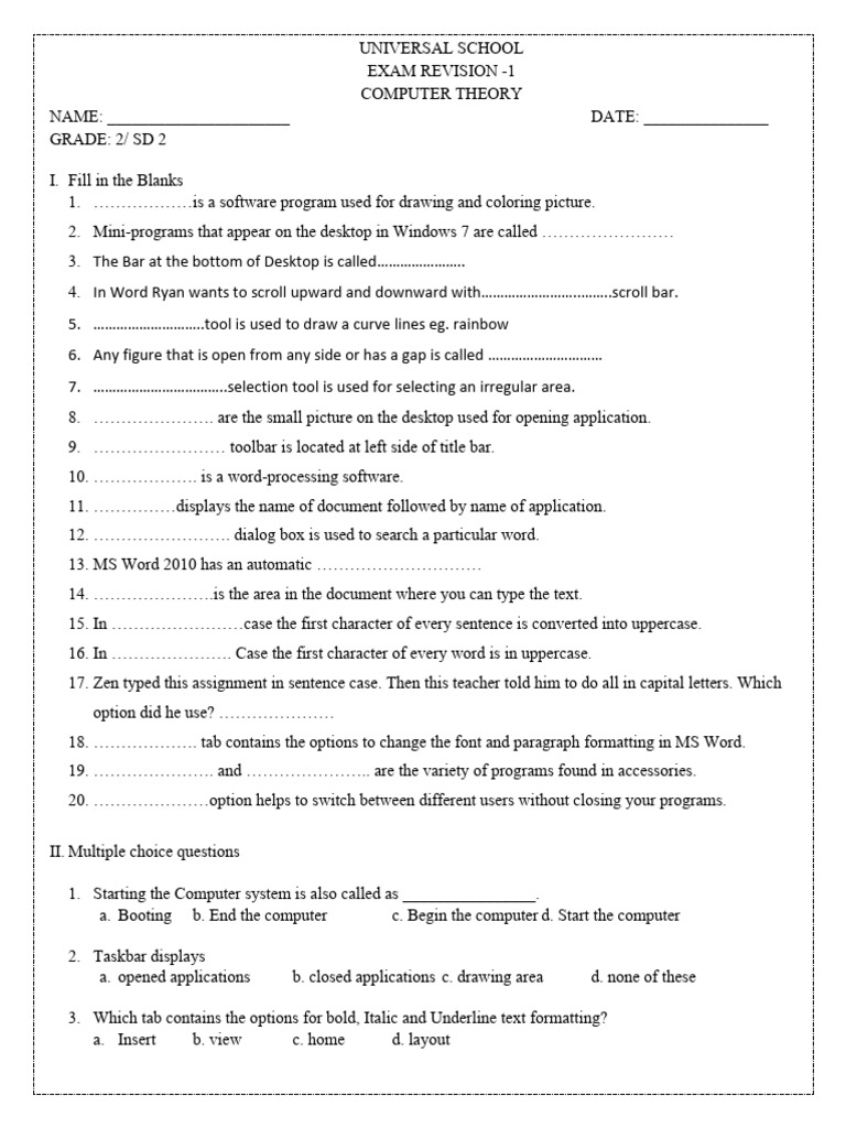 g2 Exam Revision 1 2025 | PDF | Microsoft Word | Letter Case