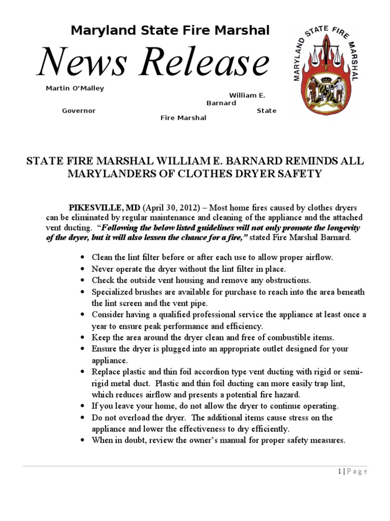20120430 Statewide Clothes Dryer Safety PDF Clothes Dryer Duct