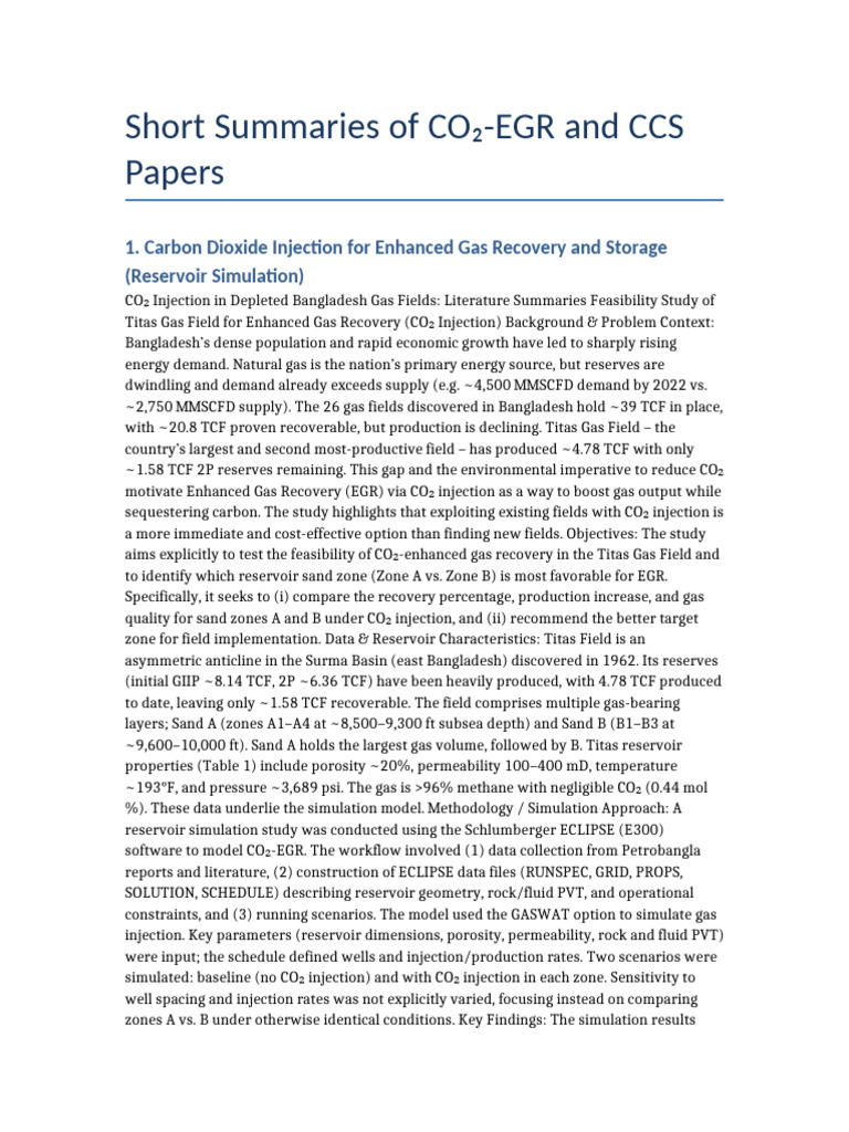 Short Summaries CO2 EGR CCS | PDF | Carbon Capture And Storage ...
