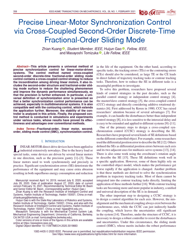 Linear Motor Synchronization Control Method | PDF | Discrete Time And ...