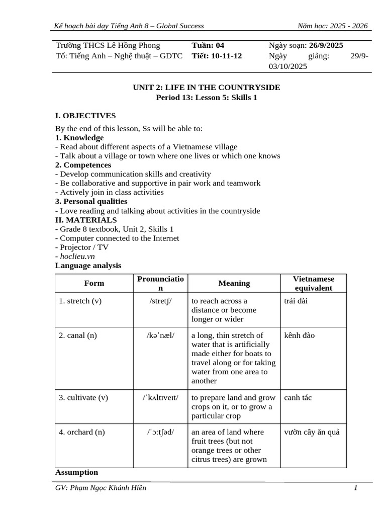 English Lesson Plan for Grade 8: Unit 2 | PDF | Human Communication ...