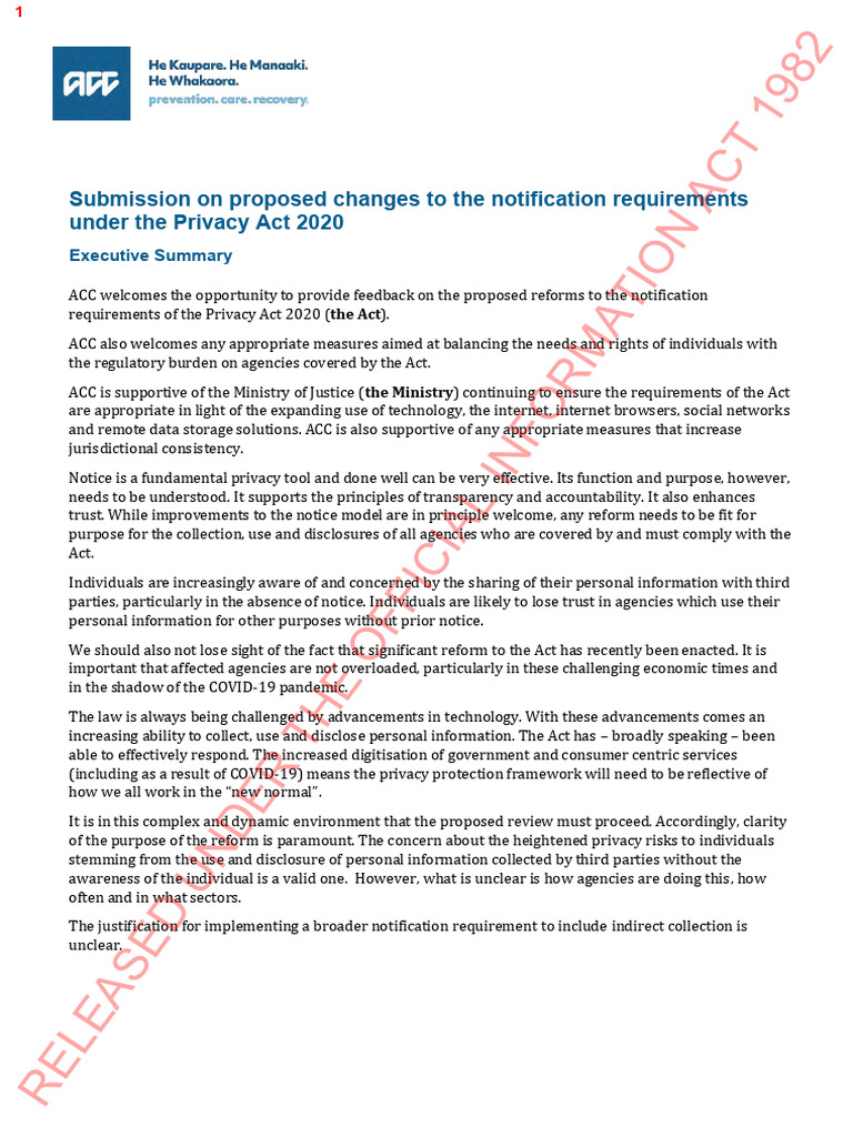 Submissions Released in Response To OIA Request | PDF | Privacy | Consent