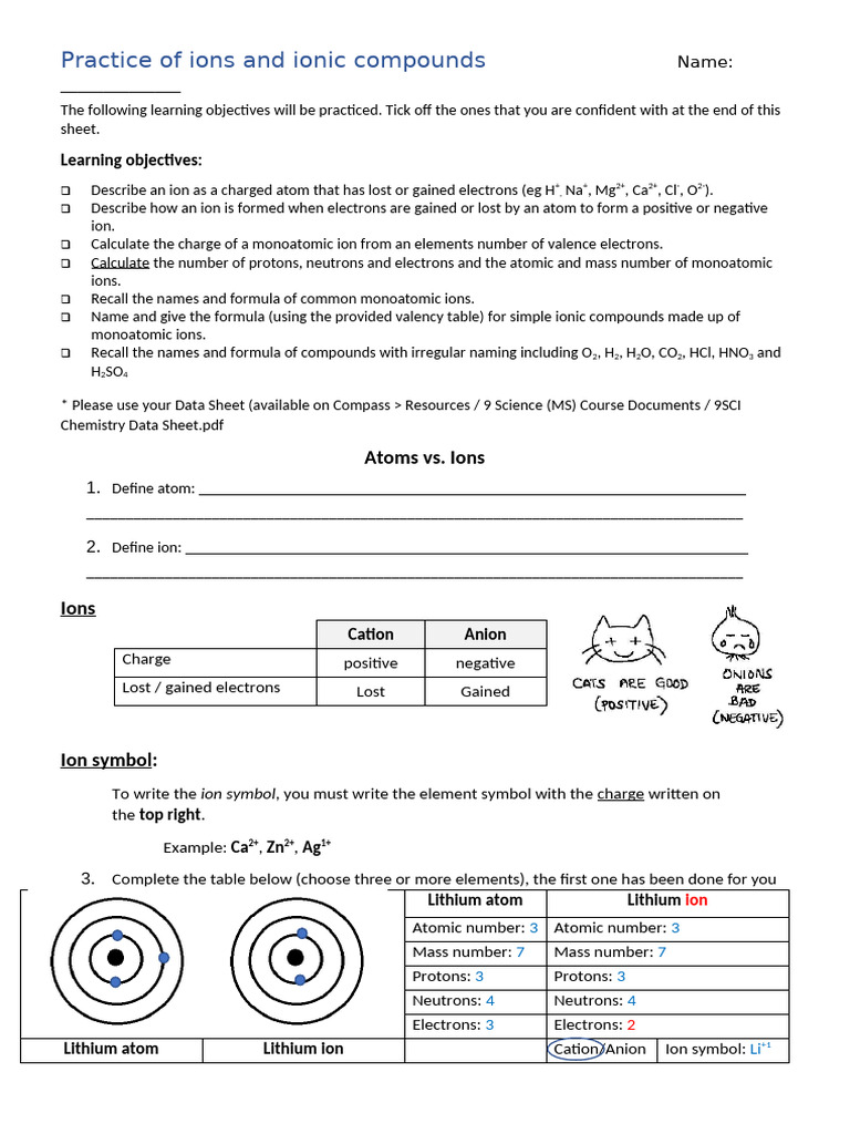 Ions and Ionic Compounds Practice Guide | PDF | Ion | Atoms