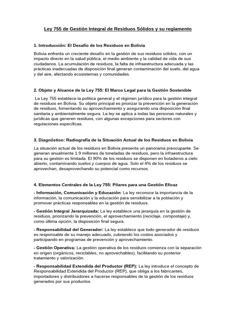 IMA Ley 755 | PDF | Residuos | Gestión de residuos
