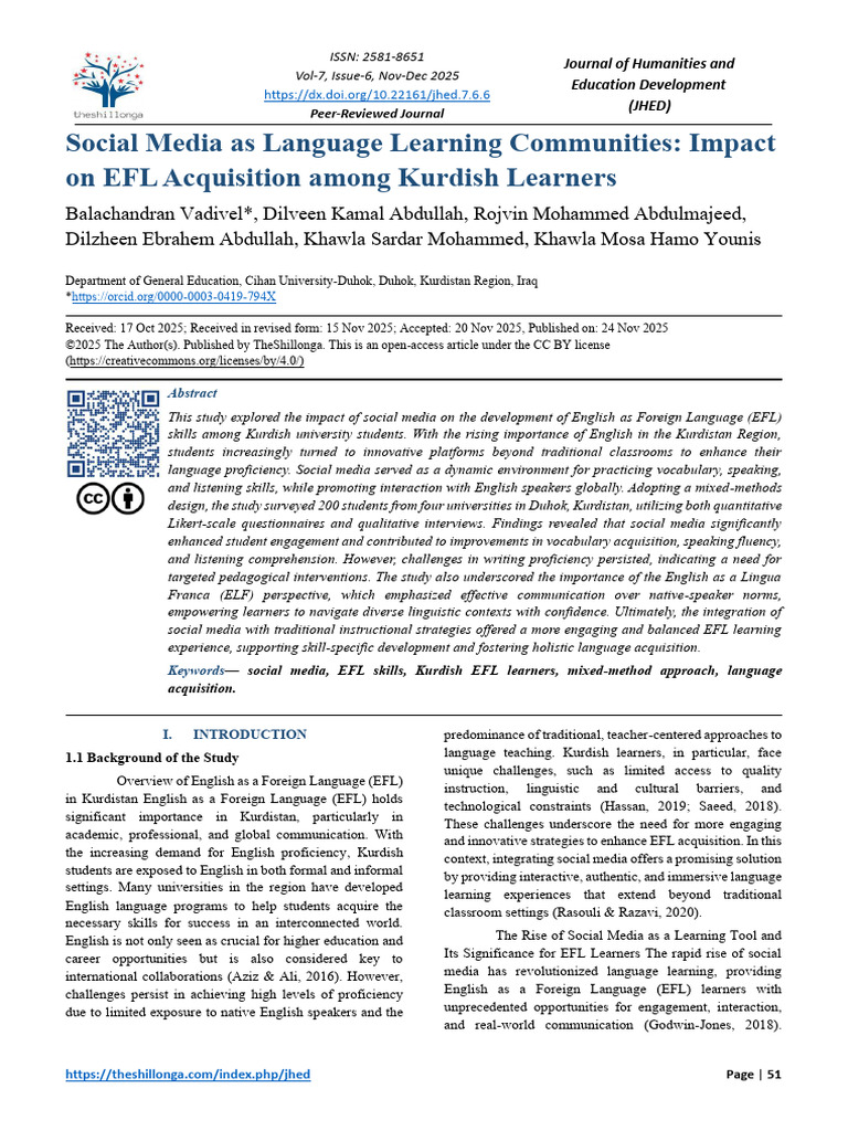 Social Media's Role in Kurdish EFL Learning | PDF | English As A Second ...