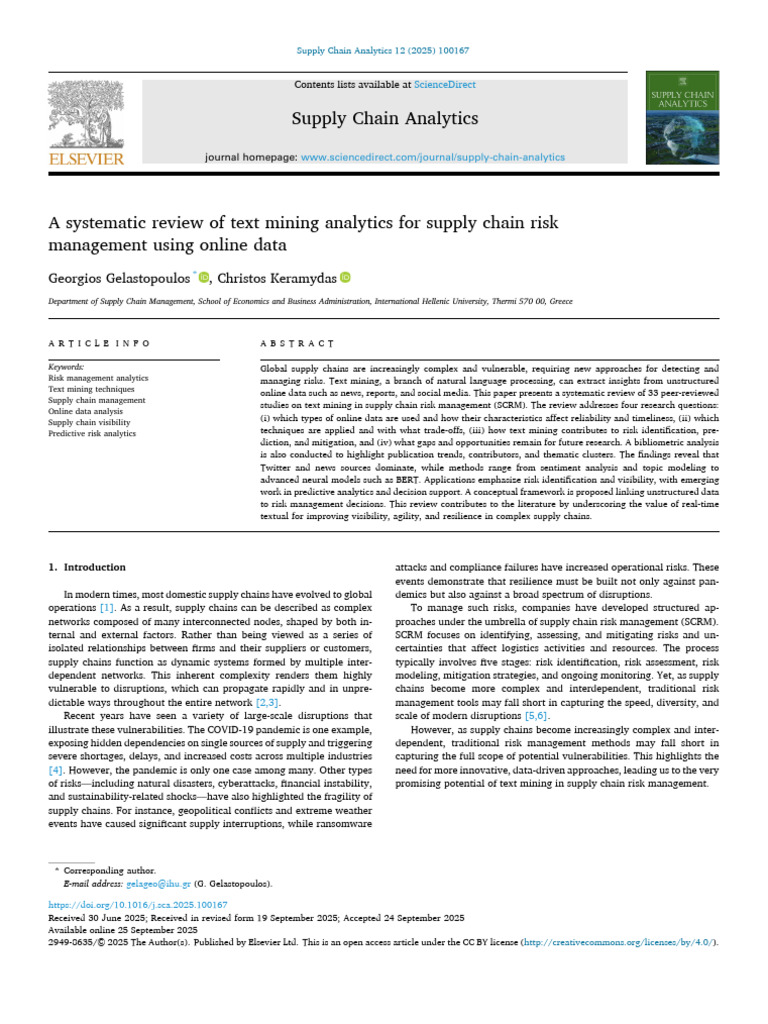A Systematic Review of Text Mining Analytics For Supply Chain Risk ...