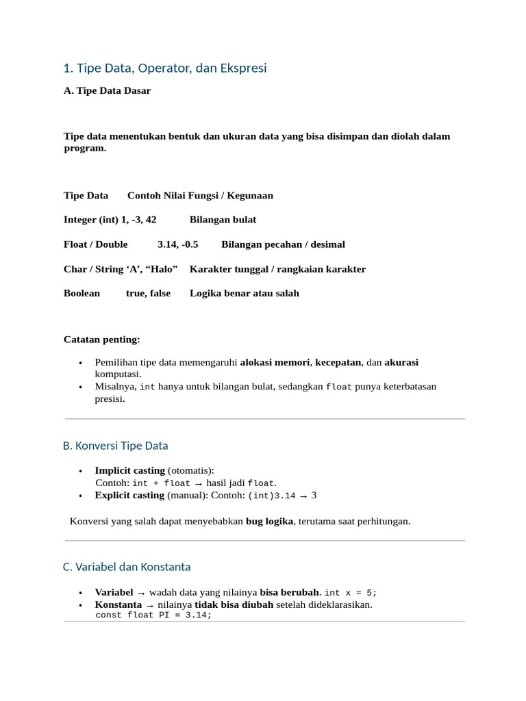 Tipe Data dan Kontrol dalam Pemrograman | PDF