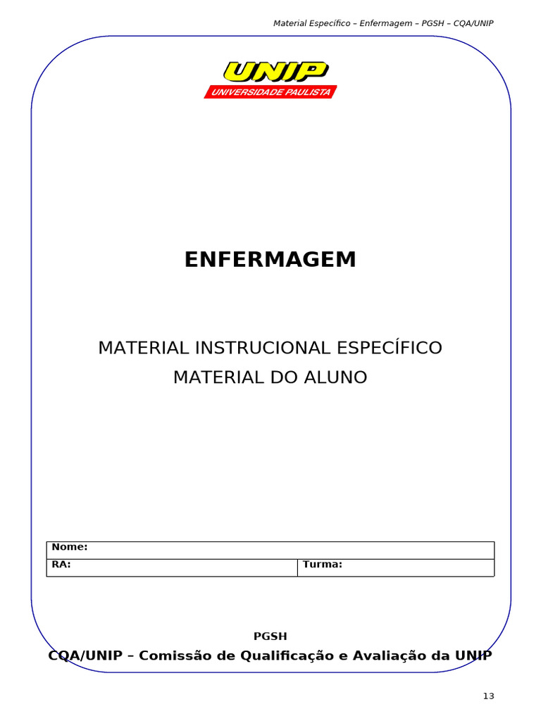 Material de Enfermagem - PGSH - UNIP | PDF | Enfermagem | Prontuário ...