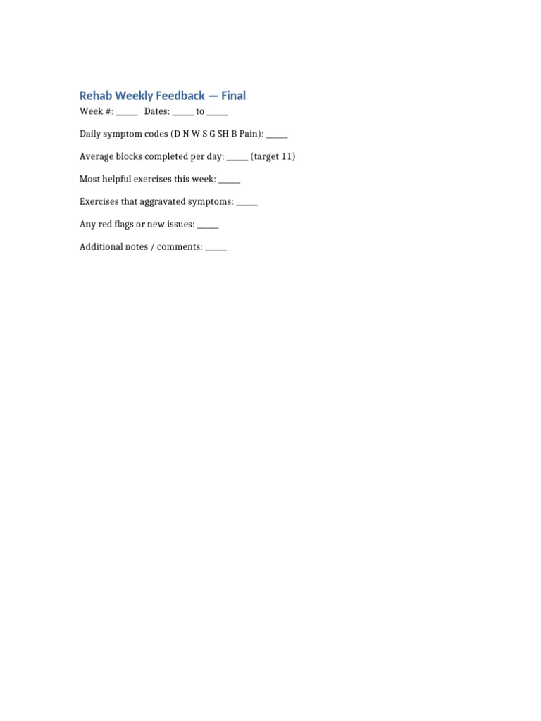 Rehab Feedback Template Final | PDF