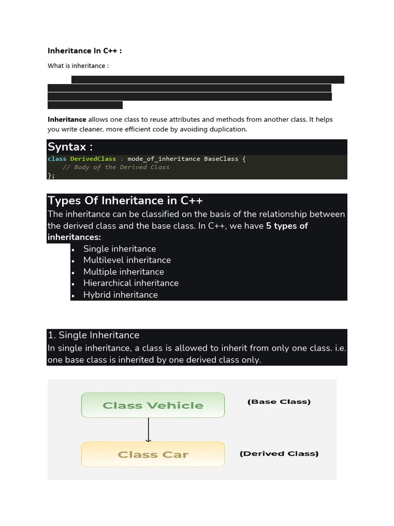Inheritance in C++ | PDF | Inheritance (Object Oriented Programming ...