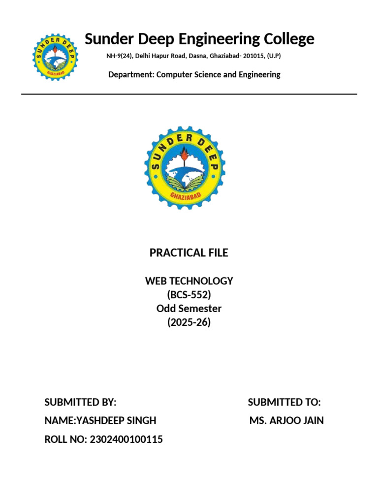 Web Technology Practical File 2025-26 | PDF | Html | Http Cookie