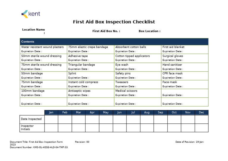 First Aid Box Inspection Checklist | PDF