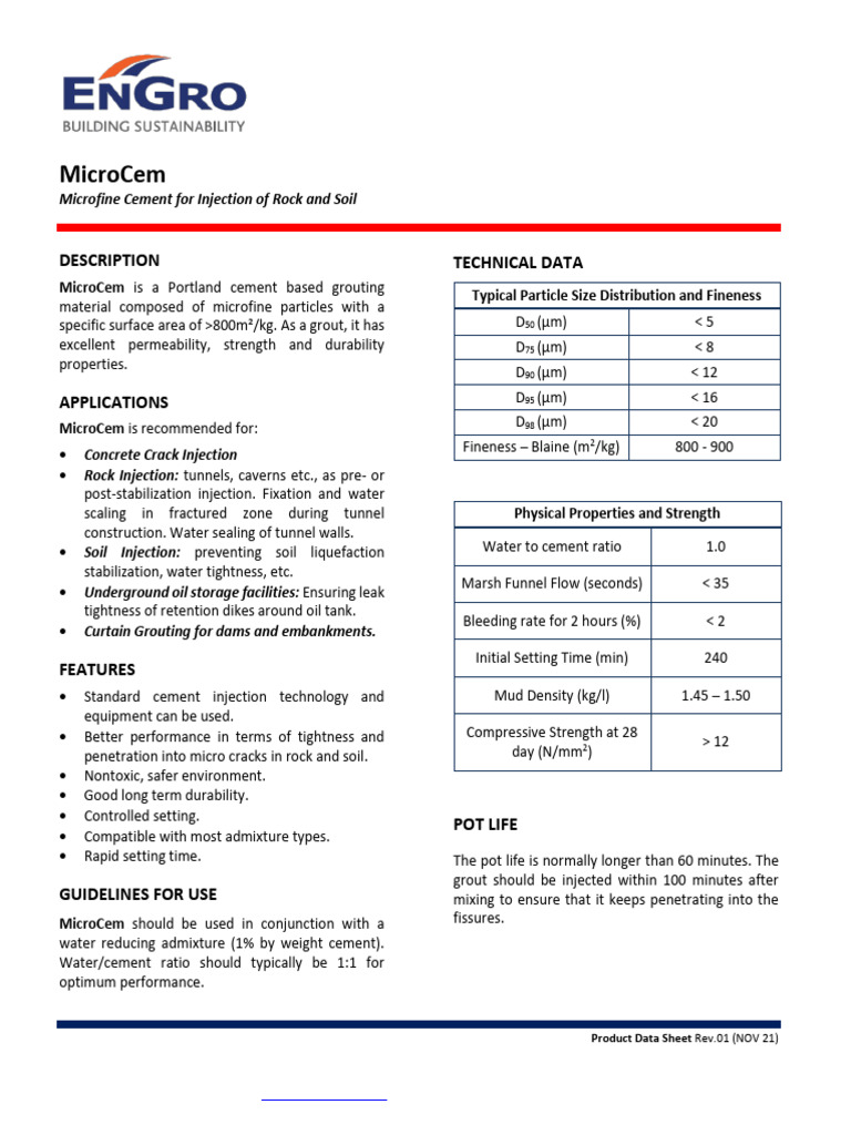 TDS MicroCem-MFC Brochure Rev01 (MFC) | PDF | Concrete | Cement