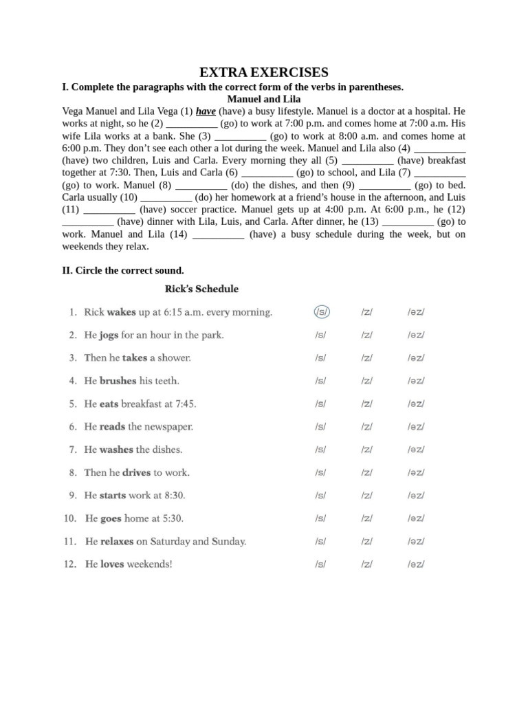 Present Simple - Extra Exercises | PDF