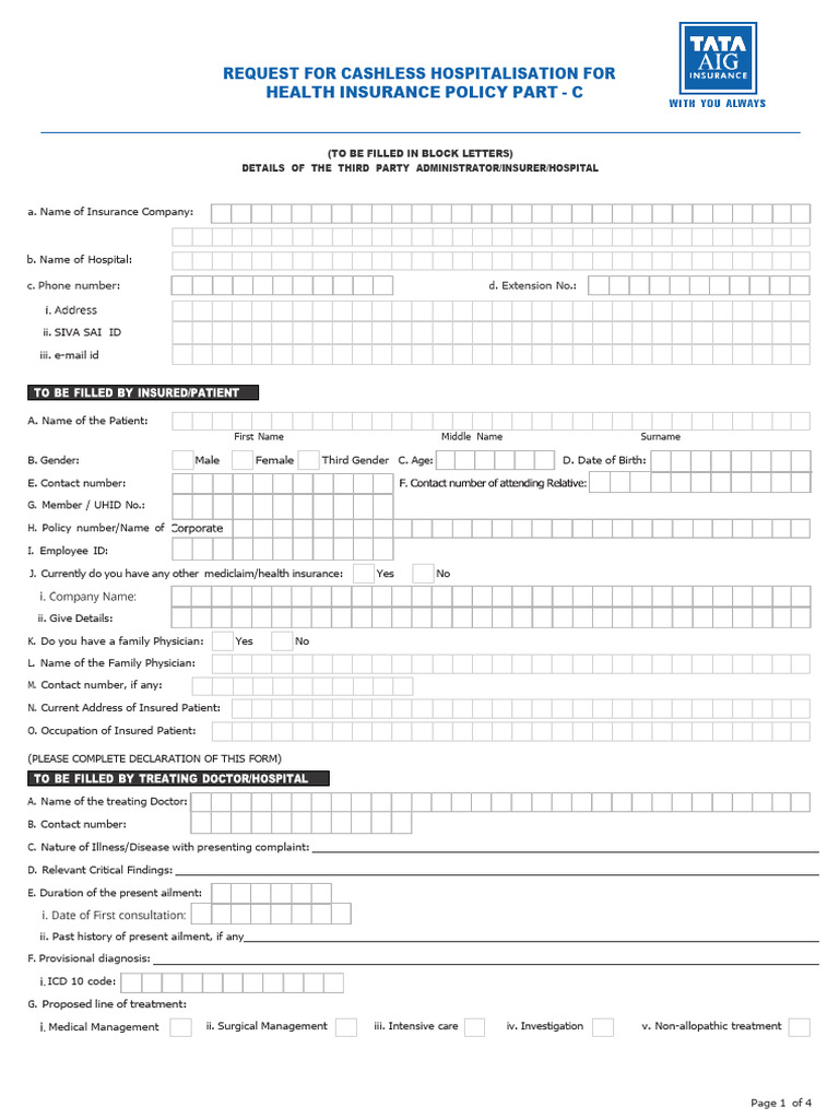 Cashless Hospitalization Request Form | PDF | Identity Document | Hospital