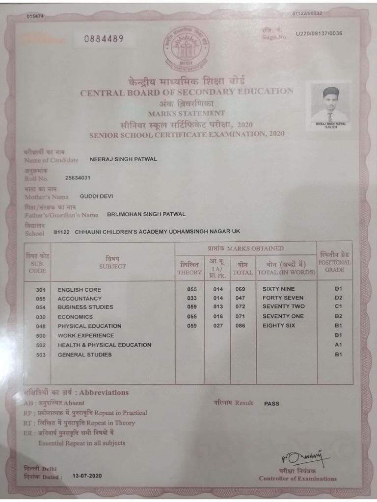 12 Marksheet | PDF