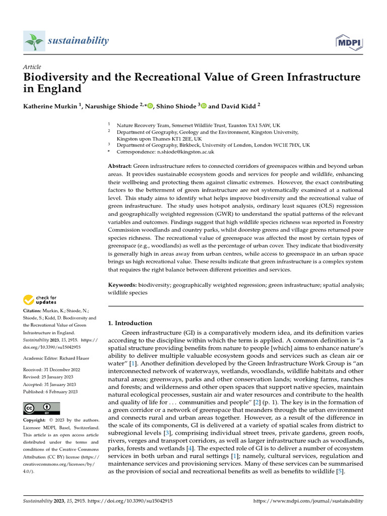 Biodiversity & Recreation in England's Green Infrastructure | PDF ...