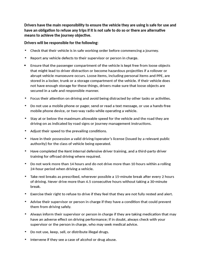 Essential Driver Safety Responsibilities | PDF | Safety