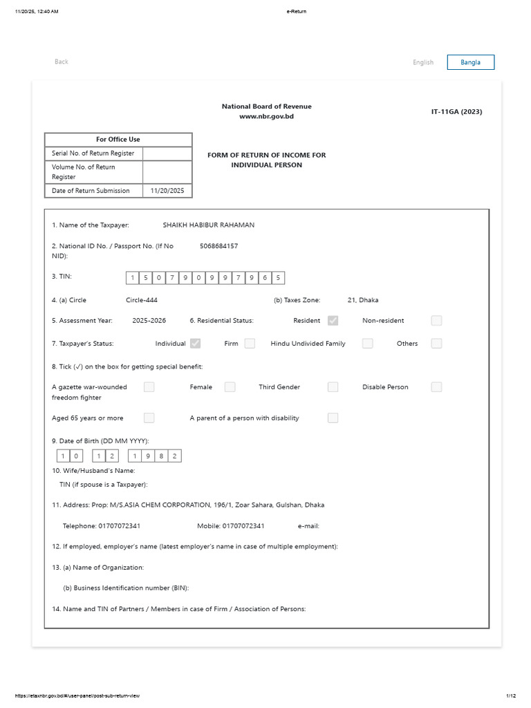 Income Tax Return for Individual 2025 | PDF | Expense | Taxes