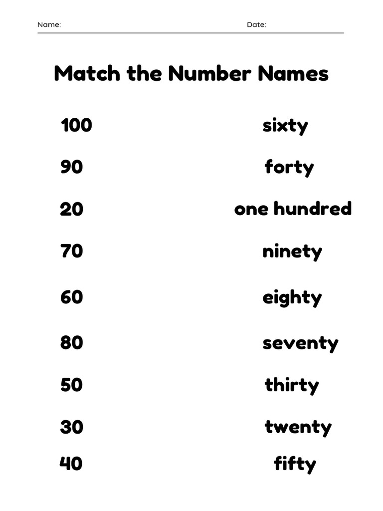 Number Names Matching Activity | PDF
