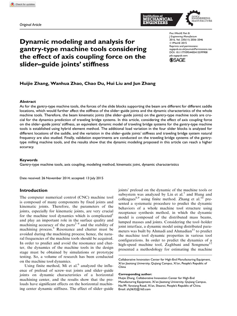 Zhang Et Al 2015 Dynamic Modeling and Analysis For Gantry Type Machine ...