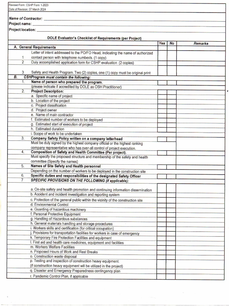CSHP Form 1 2023 Revision 07 March 2024 | PDF