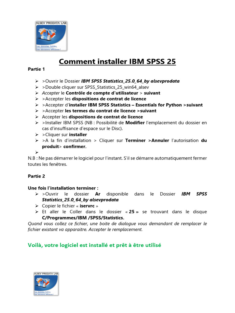 Installation d'IBM SPSS 25 : Guide étape par étape | PDF