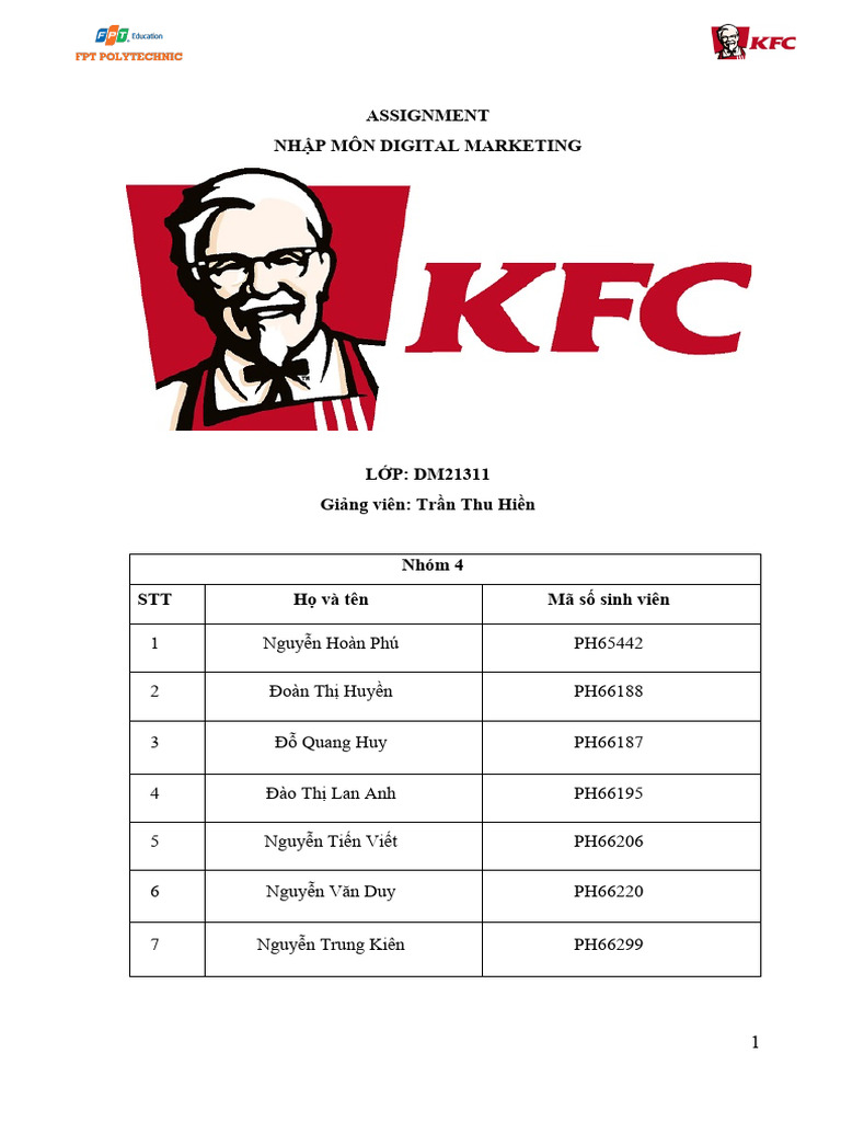 Assignment KFC Nhóm 4 | PDF
