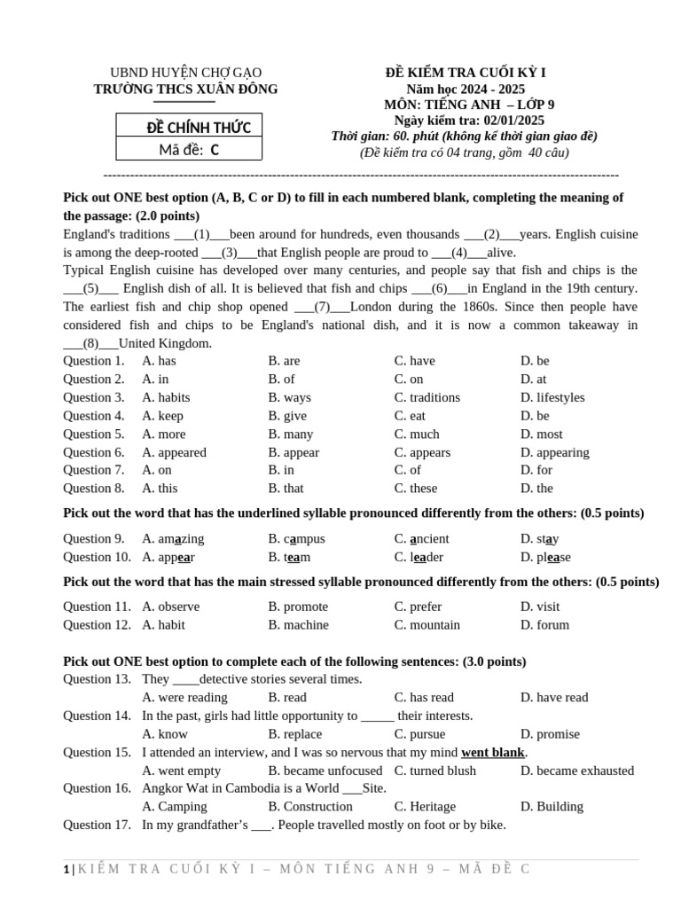 Decuoiky - 1k9 - Thcsxuandong - de C | PDF