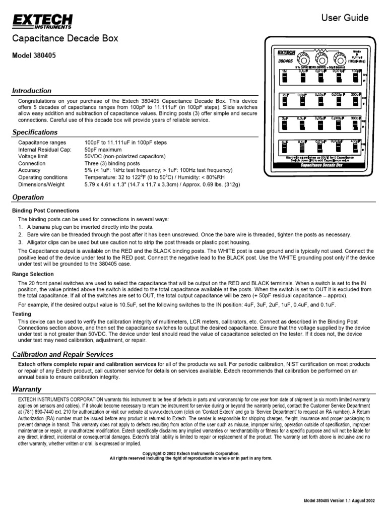 Extech 380405 Capacitance Box Guide | PDF | Capacitance | Capacitor