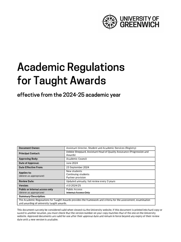 Academic Regulations for Taught Awards | PDF | Academic Degree | Master ...