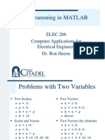 Programming in MATLAB: ELEC 206 Computer Applications For Electrical Engineers Dr. Ron Hayne