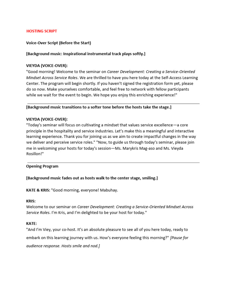 Hosting Script Final | PDF