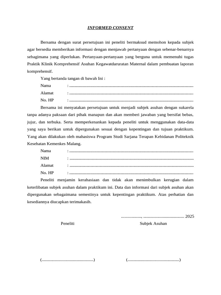 Surat Persetujuan Informed Consent Kesehatan | PDF