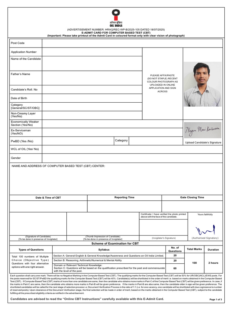 Admit Card | PDF | Identity Document | Apprenticeship