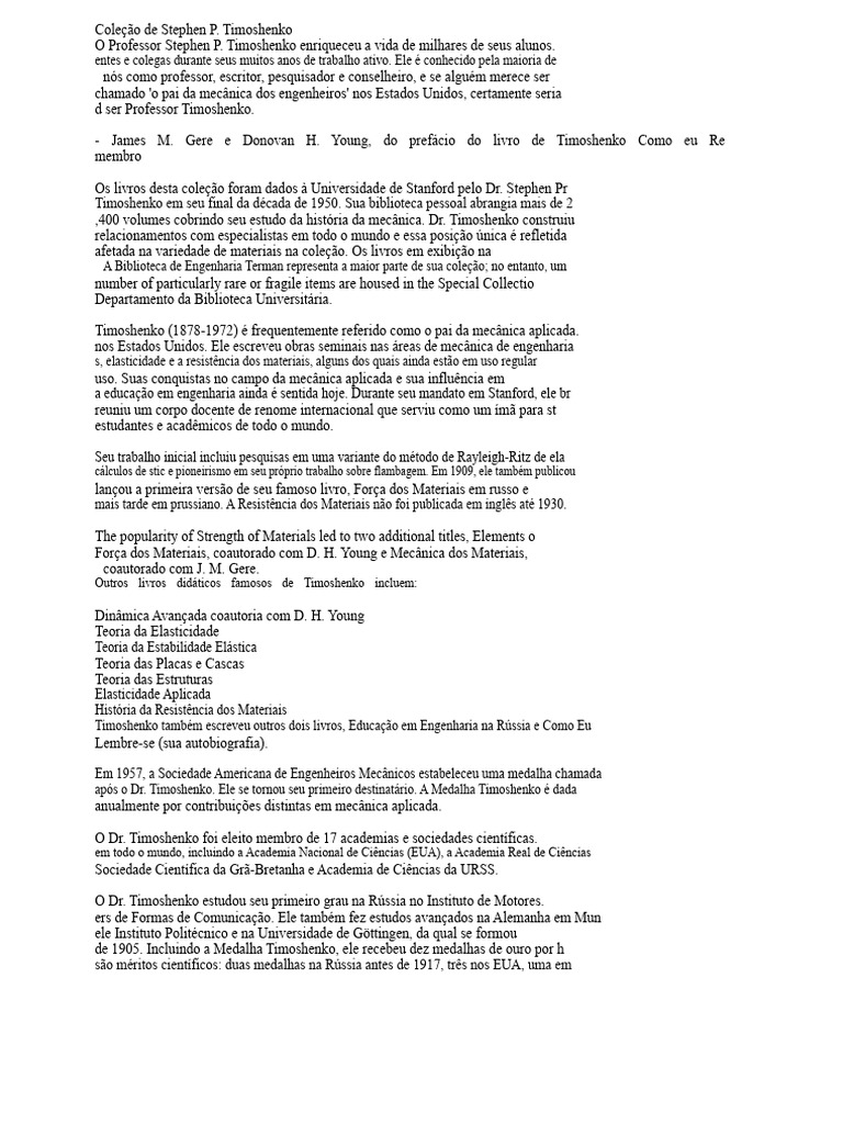 Legado de Stephen P. Timoshenko na Engenharia | PDF | Engenharia | Science