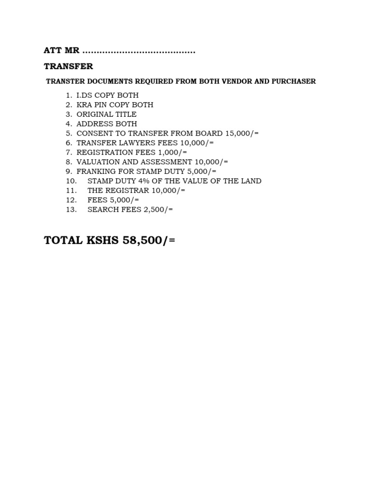 Transfer Document Requirements and Fees | PDF