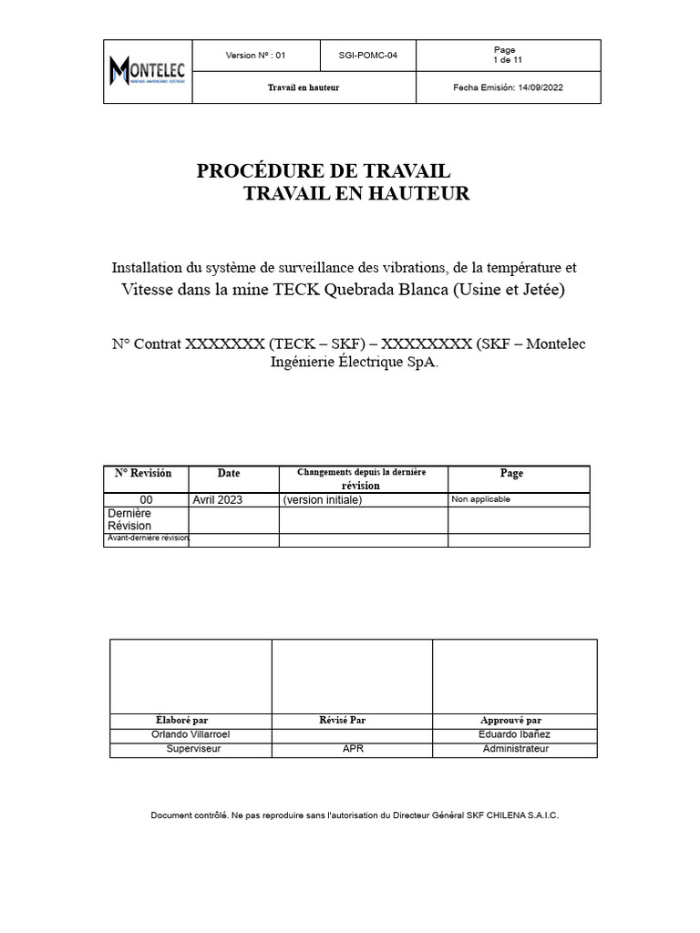 Procédure de Travail en Hauteur SKF | PDF