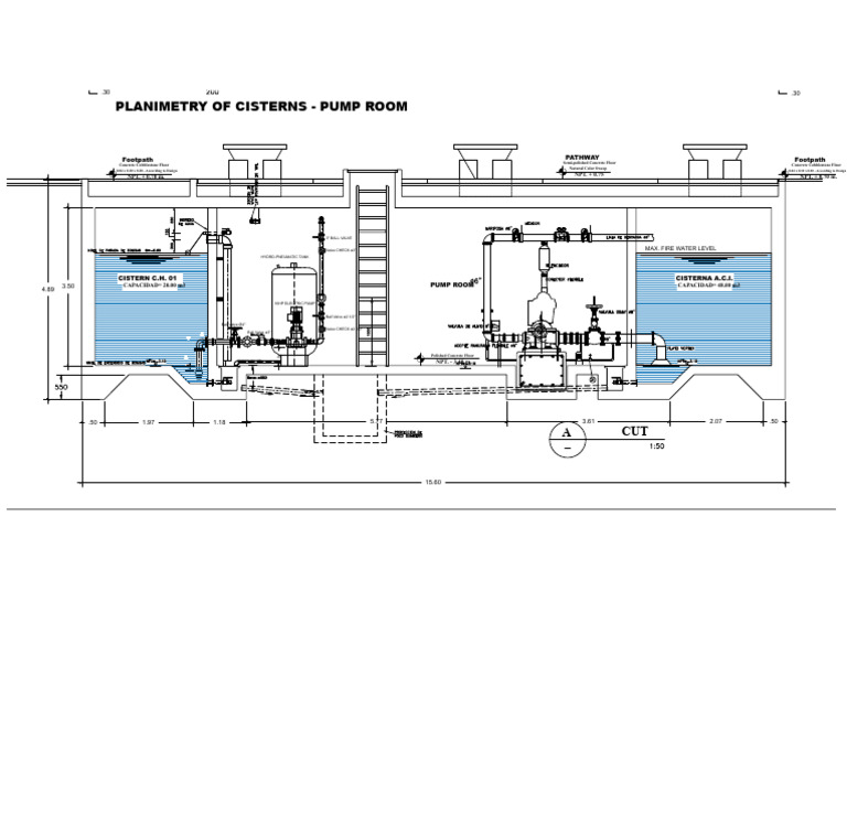 Cistern Planimetry and Pump Room Layout | PDF | Hydraulics | Mechanical ...