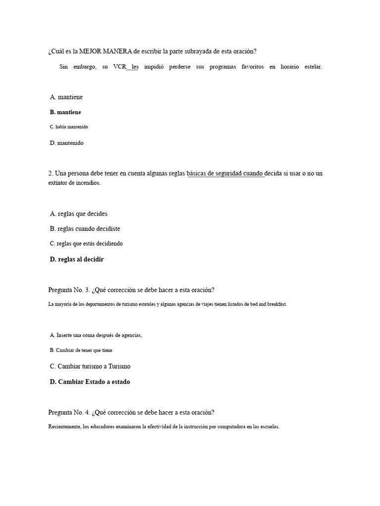 ¿Cuál Es La MEJOR MANERA de Escribir La Parte Subrayada de Esta Oración ...