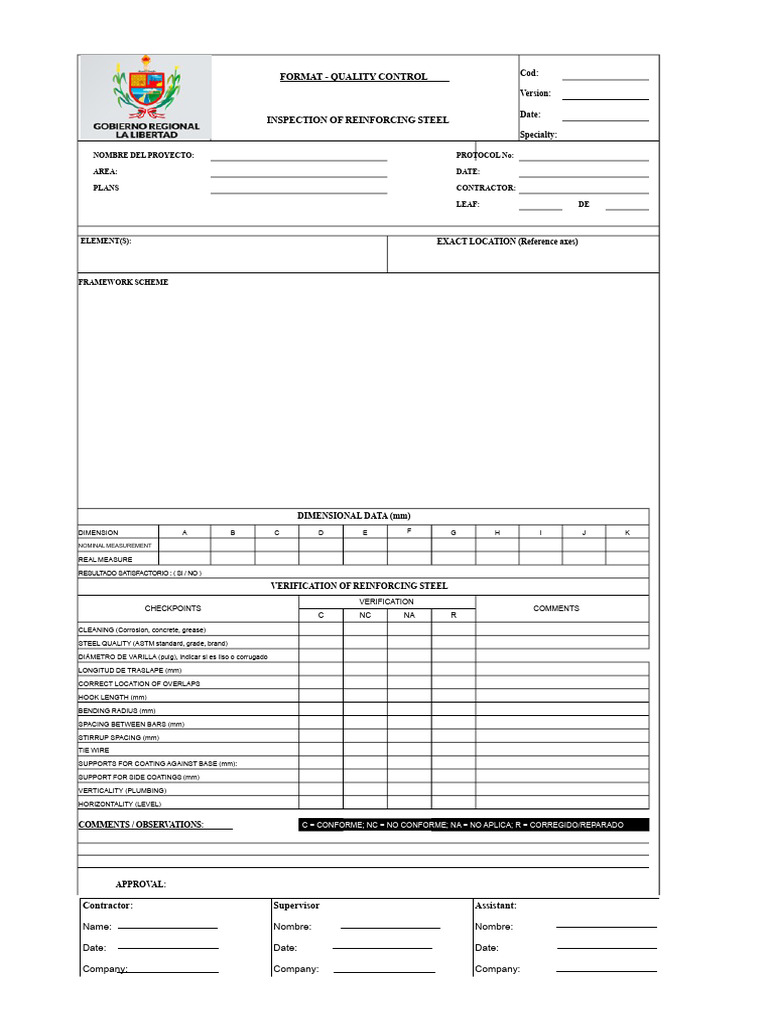 Reinforcing Steel Inspection Protocol | PDF | Materials | Building ...