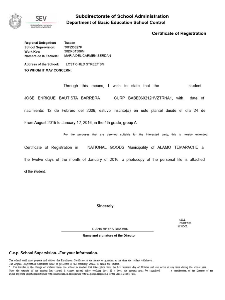 Student Registration Certificate Details | PDF