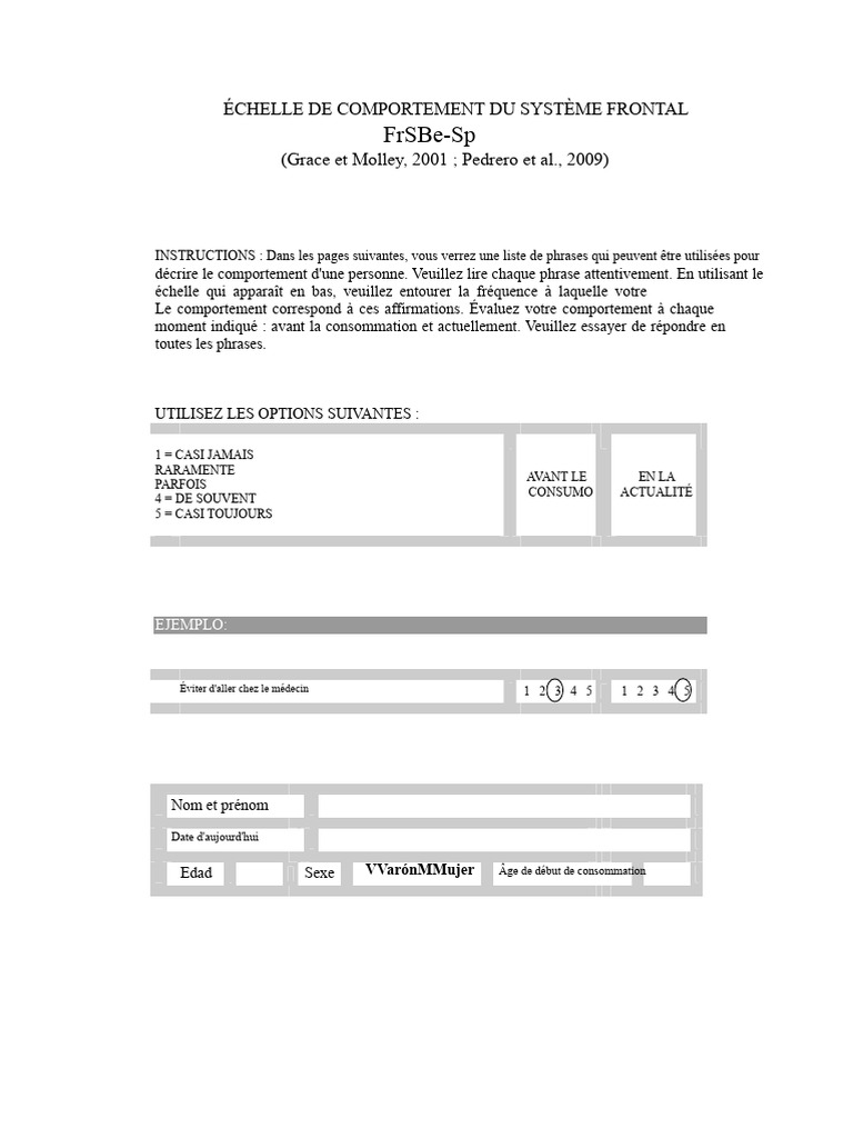 Échelle de Comportement Frontal FrSBe-Sp | PDF | Concept de psychologie ...