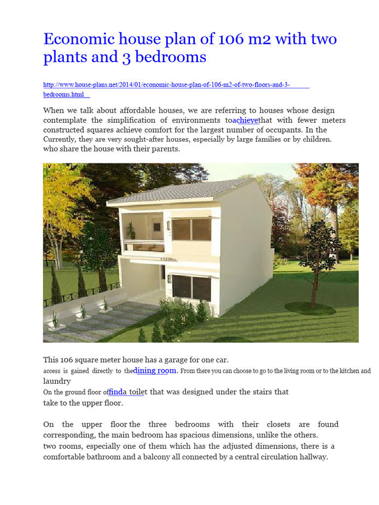 Economic House Plan of 106 m2 With Two Floors and 3 Bedrooms | PDF