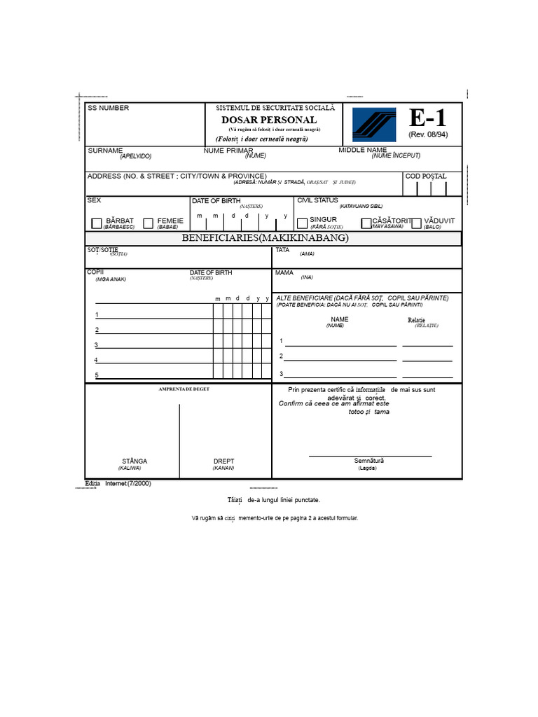 Formular SSS E1 | PDF