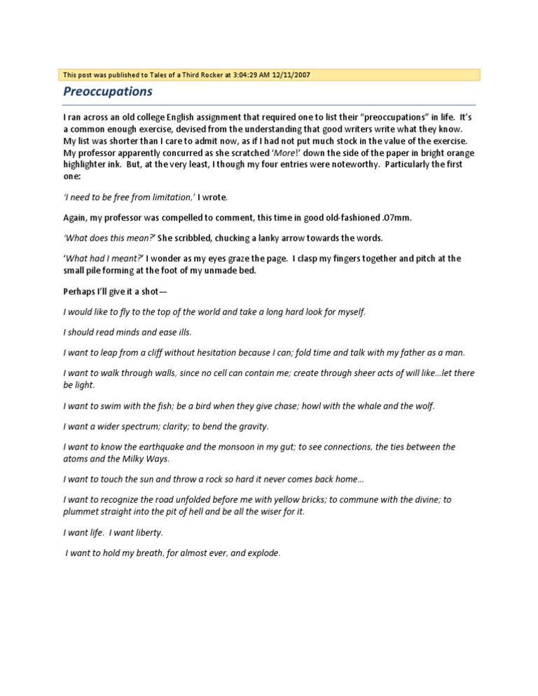 Exploring Life's Preoccupations | PDF | General Fiction