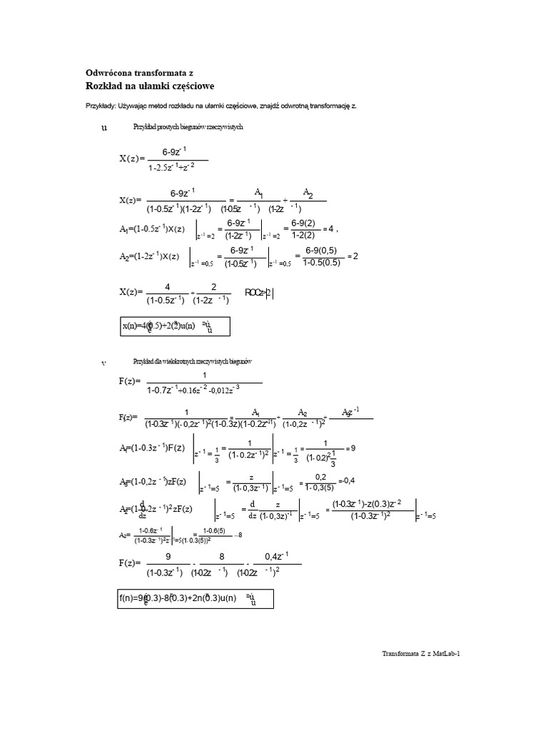 Transformata Z I Odwrotna Transformata Z Przy Użyciu Matlab | PDF