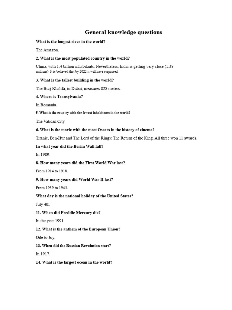 General Knowledge Trivia Questions | PDF
